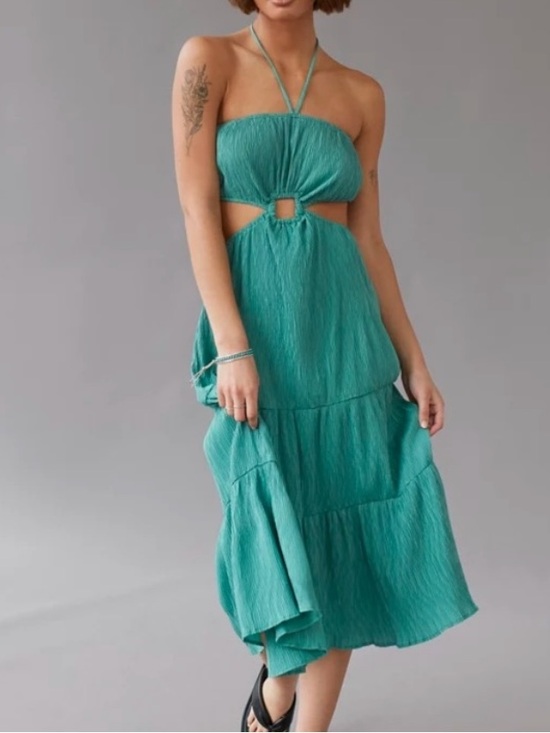 Urban Outfitters Dresses & Skirts - NWOT Urban Outfitters Esmee Teal Halter Cutout Midi Dress - Size Large